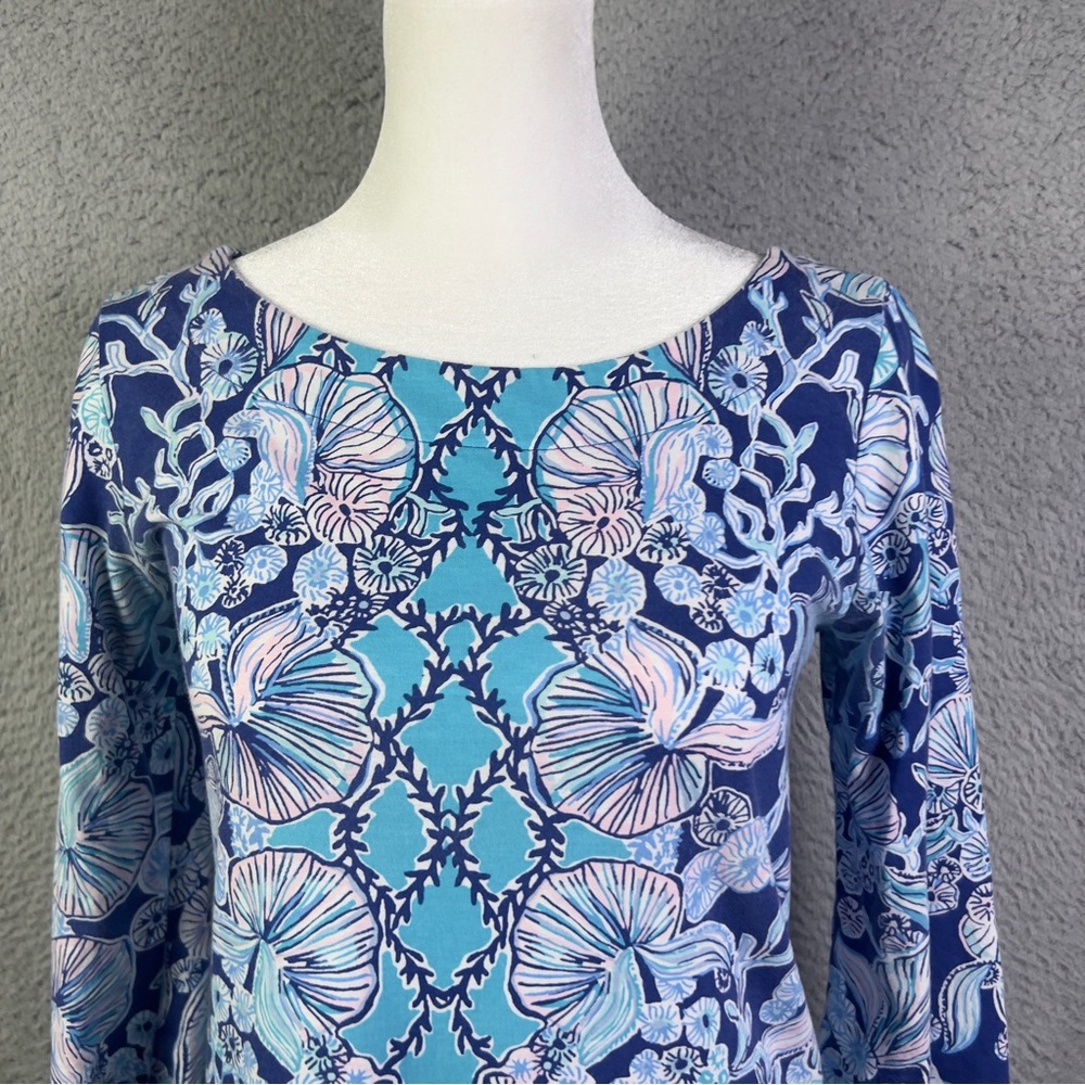 Lilly Pulitzer Bay Dress Womens Small Blue Lapis Lazuli Beach Shells Colorful - Picture 2 of 11